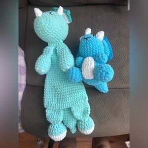 Handmade Plush Dragon Stuffed Animal - Mint & Blue